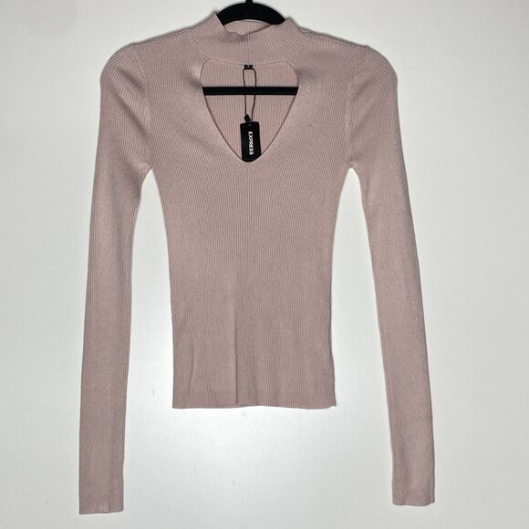 New Express Ribbed Knit Mock Neck Peep Hole Sweater Women's Size Small - Picture 1 of 7
